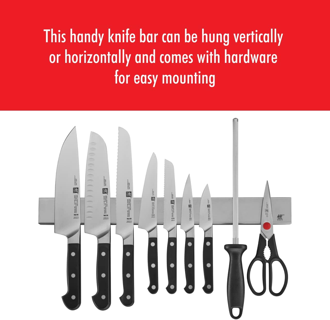 Pro 7-pc Knife Set w 17.5" Stainless Magnetic Knife Bar