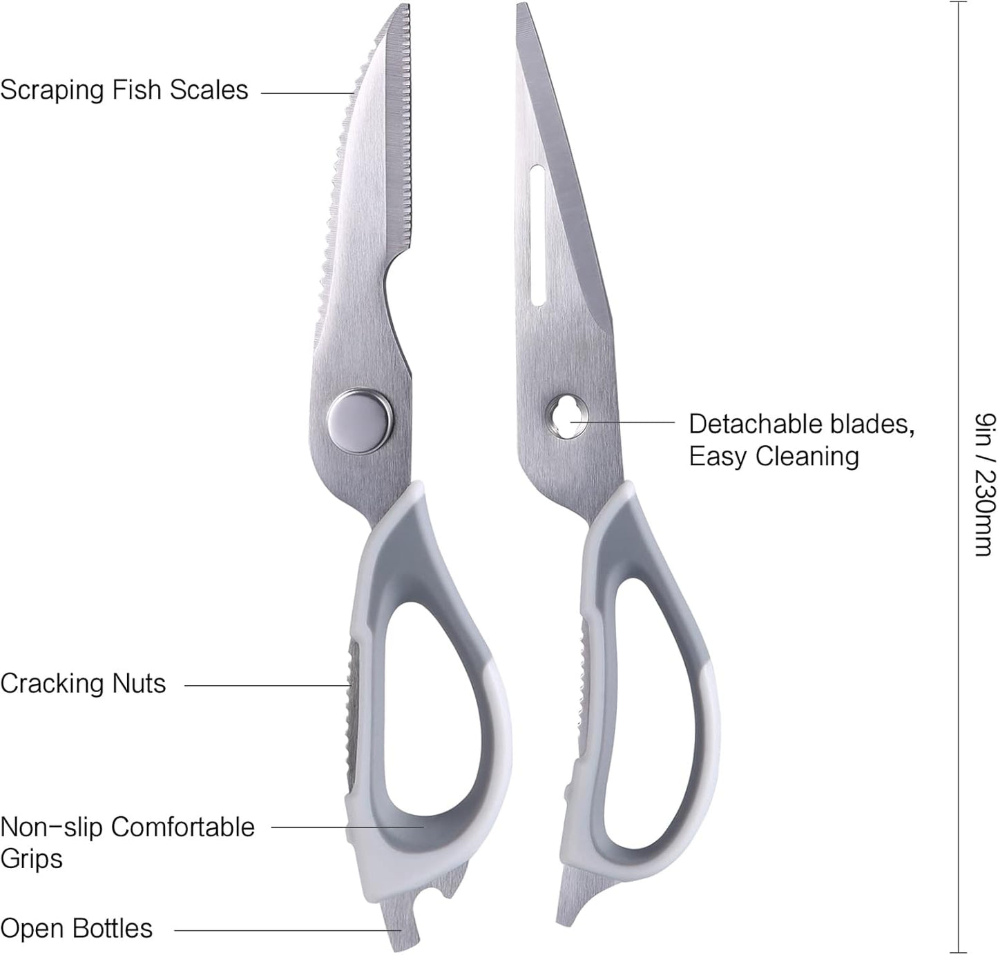 Come Apart Kitchen Scissors for Food, All Purpose Kitchen Shears (Grey) | Easy to Clean, Detachable Blade, Comfort Grip, Multi Functional Cooking Scissors for Meat, Poultry, Fish
