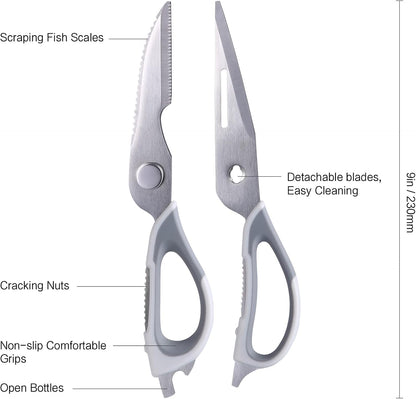 Come Apart Kitchen Scissors for Food, All Purpose Kitchen Shears (Grey) | Easy to Clean, Detachable Blade, Comfort Grip, Multi Functional Cooking Scissors for Meat, Poultry, Fish