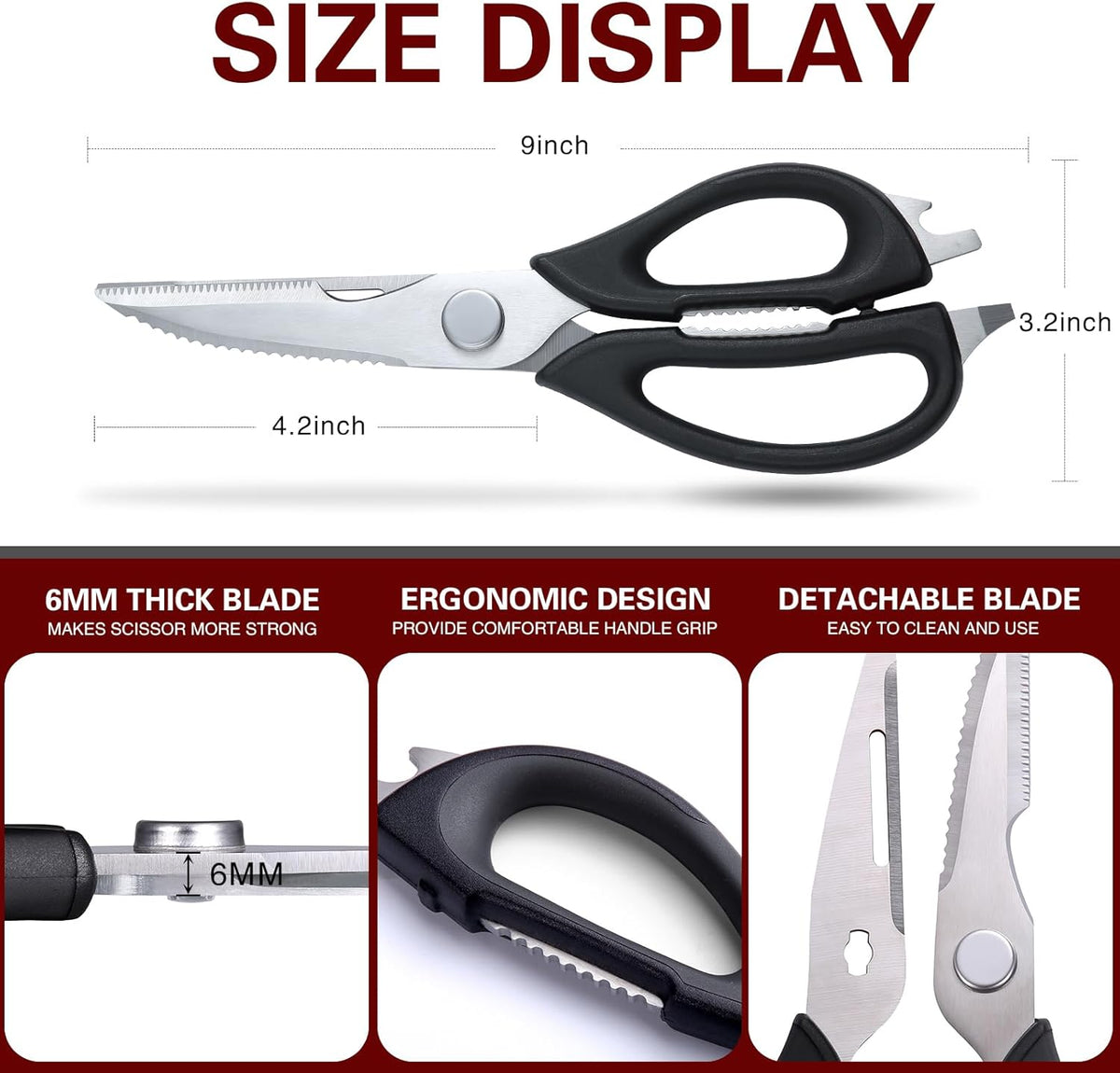 Come Apart Kitchen Scissors for Food, All Purpose Kitchen Shears (Grey) | Easy to Clean, Detachable Blade, Comfort Grip, Multi Functional Cooking Scissors for Meat, Poultry, Fish
