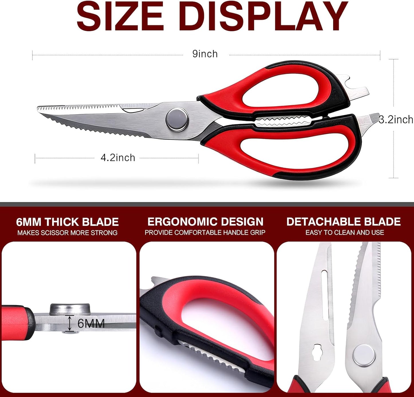 Come Apart Kitchen Scissors for Food, All Purpose Kitchen Shears (Grey) | Easy to Clean, Detachable Blade, Comfort Grip, Multi Functional Cooking Scissors for Meat, Poultry, Fish