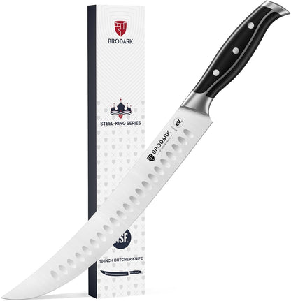 Butcher Knife - 10" Curved Breaking Knife with Full Tang Handle - High Carbon Stainless Steel Scimitar Knives - NSF Certified, Steel-King Series