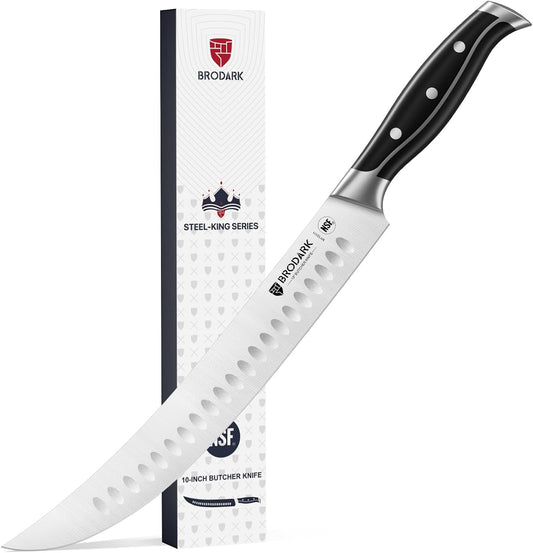 Butcher Knife - 10" Curved Breaking Knife with Full Tang Handle - High Carbon Stainless Steel Scimitar Knives - NSF Certified, Steel-King Series