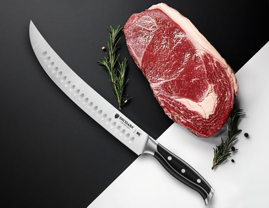 Butcher Knife - 10" Curved Breaking Knife with Full Tang Handle - High Carbon Stainless Steel Scimitar Knives - NSF Certified, Steel-King Series