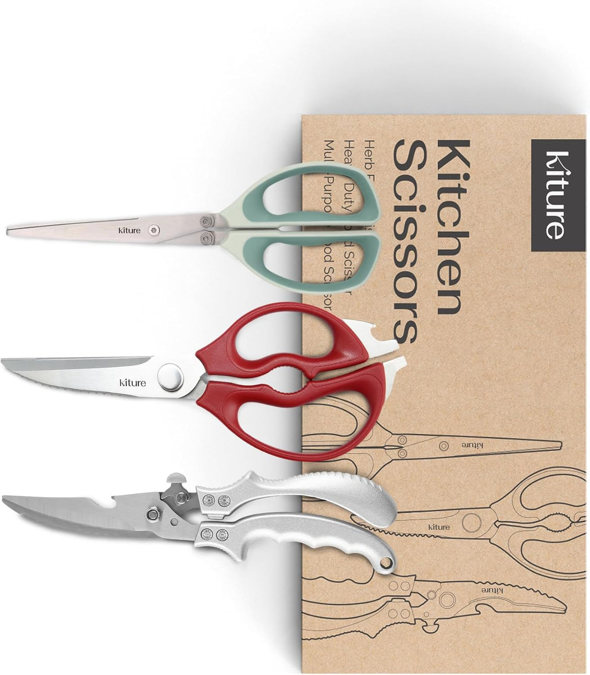 Heavy Duty Kitchen Shears - Premium Stainless Steel Cooking Scissors for Meat, Poultry, Herbs & More | Includes Bonus Herb Scissors & Poultry Shears in Giftable Box
