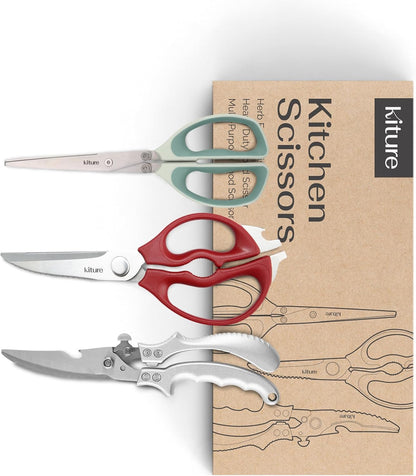 Heavy Duty Kitchen Shears - Premium Stainless Steel Cooking Scissors for Meat, Poultry, Herbs & More | Includes Bonus Herb Scissors & Poultry Shears in Giftable Box