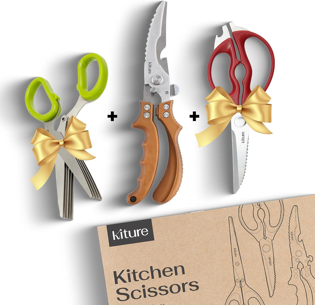 Heavy Duty Kitchen Shears - Premium Stainless Steel Cooking Scissors for Meat, Poultry, Herbs & More | Includes Bonus Herb Scissors & Poultry Shears in Giftable Box