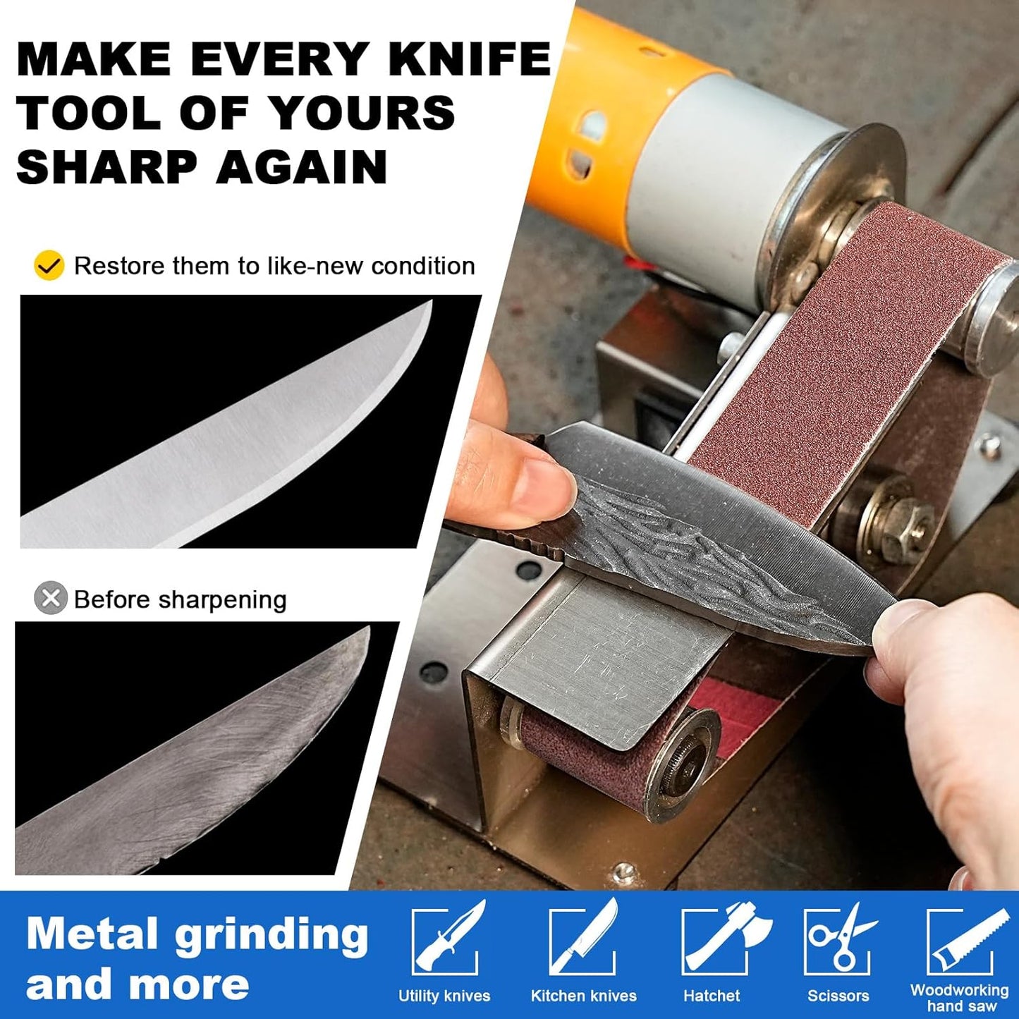 SI FANG Electric Mini Belt-Sander Knife Sharpener, 7 Speeds Portable Bench Grinder Sanding Machine, DIY Tool for Knife Sharpening, Metal Wood Working, Crafts