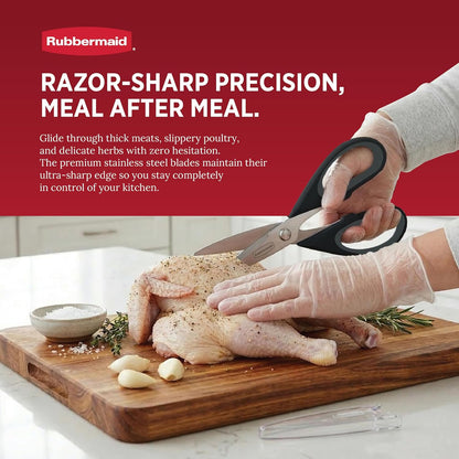 Kitchen Scissors All Purpose Heavy Duty, Stainless Steel Kitchen Shears with Protective Sheath, Dishwasher Safe Kitchen Scissors for Food, Meat, Poultry & Herbs, Comfort Grip, Black