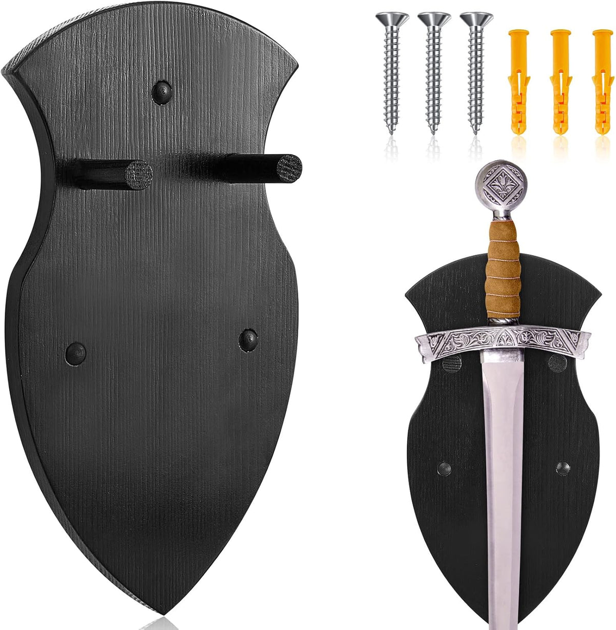Wooden Sword Wall Mount Plaque Hanger for Katana Sword Display Stand Decorative Wall Decor for Display Plaque with Hardware(Black,Stylish)