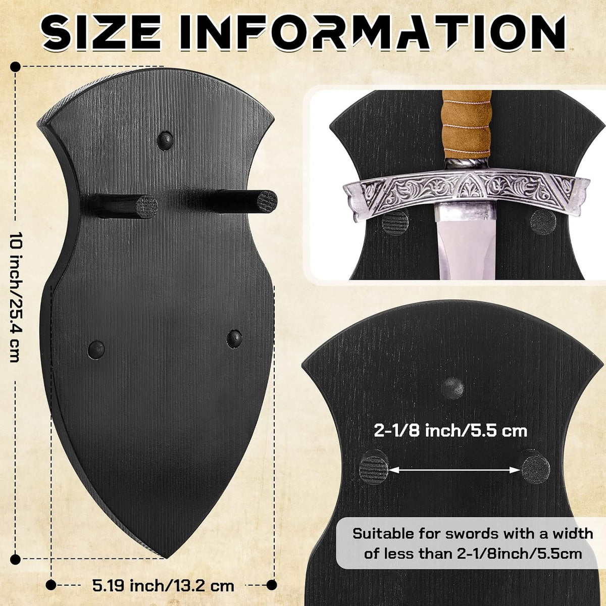 Wooden Sword Wall Mount Plaque Hanger for Katana Sword Display Stand Decorative Wall Decor for Display Plaque with Hardware(Black,Stylish)
