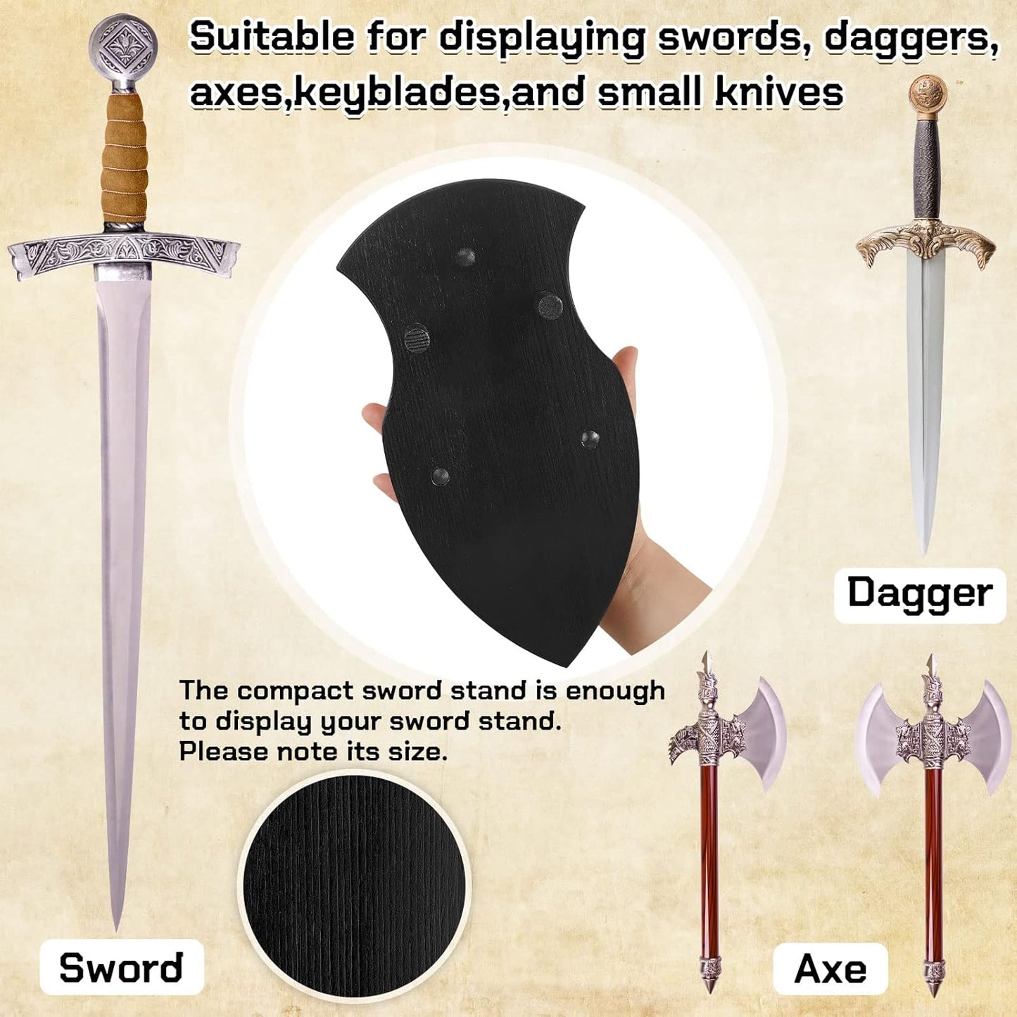 Wooden Sword Wall Mount Plaque Hanger for Katana Sword Display Stand Decorative Wall Decor for Display Plaque with Hardware(Black,Stylish)