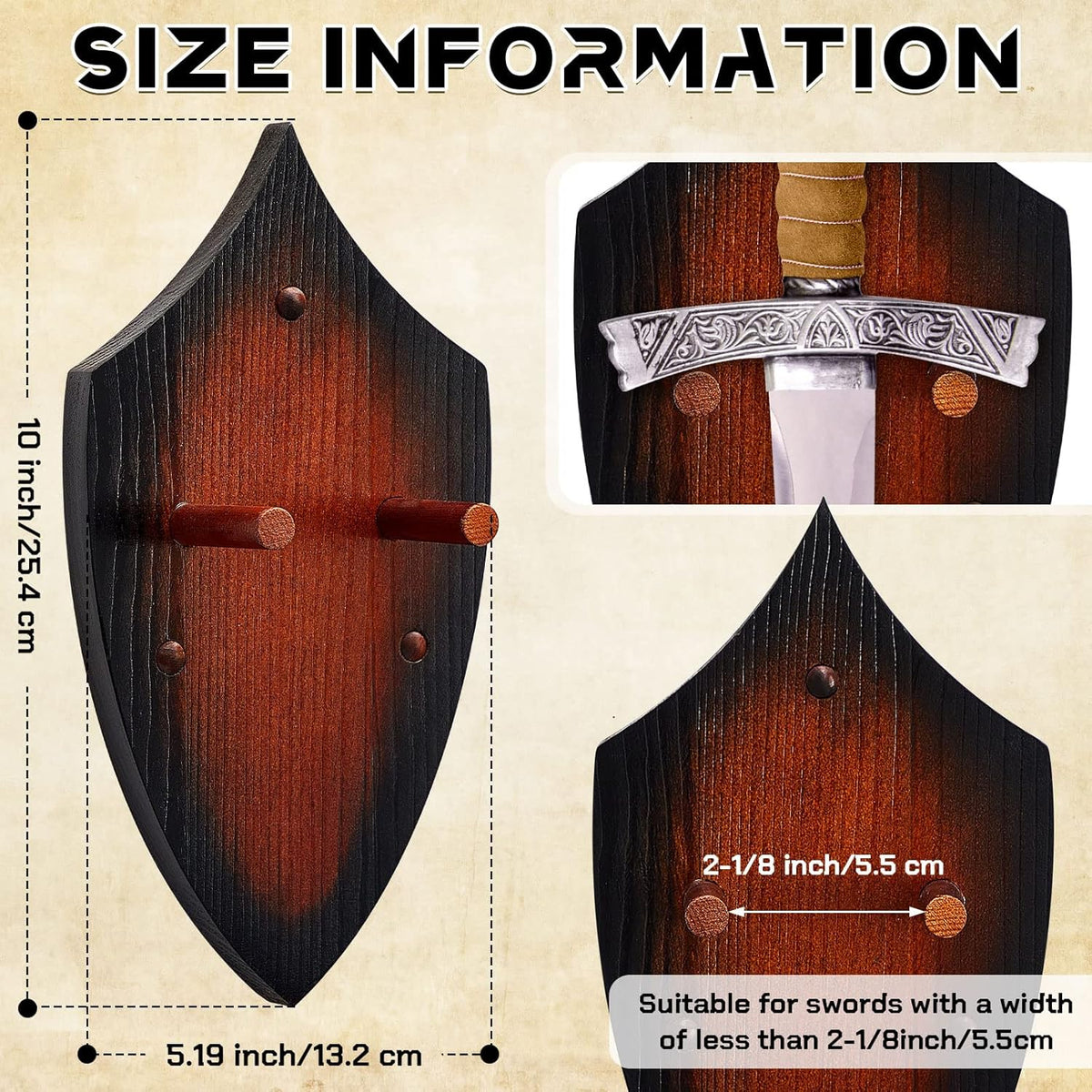 Wooden Sword Wall Mount Plaque Hanger for Katana Sword Display Stand Decorative Wall Decor for Display Plaque with Hardware(Black,Stylish)