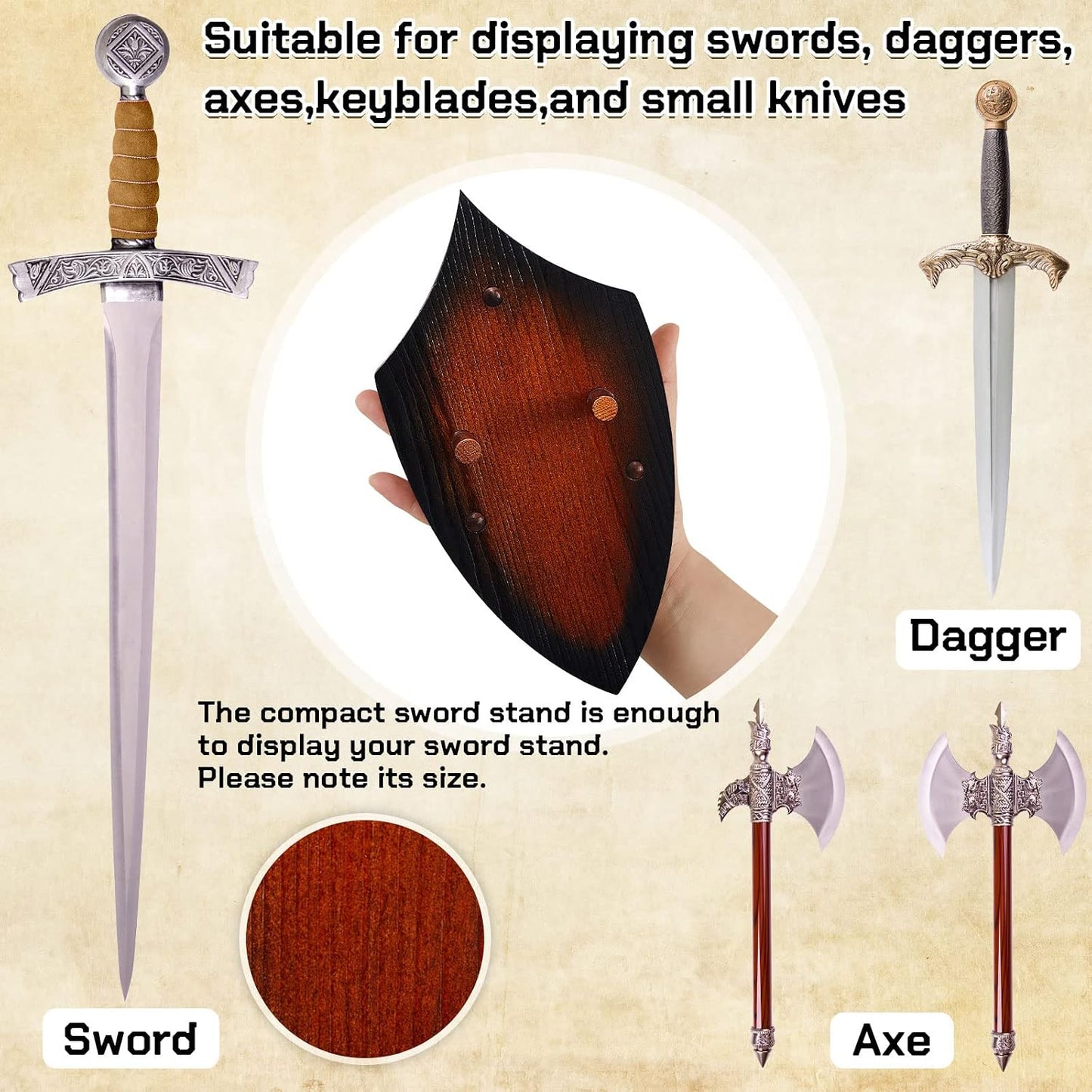 Wooden Sword Wall Mount Plaque Hanger for Katana Sword Display Stand Decorative Wall Decor for Display Plaque with Hardware(Black,Stylish)