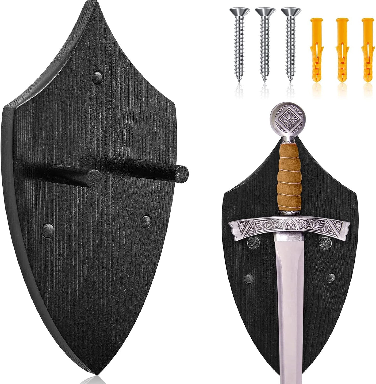 Wooden Sword Wall Mount Plaque Hanger for Katana Sword Display Stand Decorative Wall Decor for Display Plaque with Hardware(Black,Stylish)
