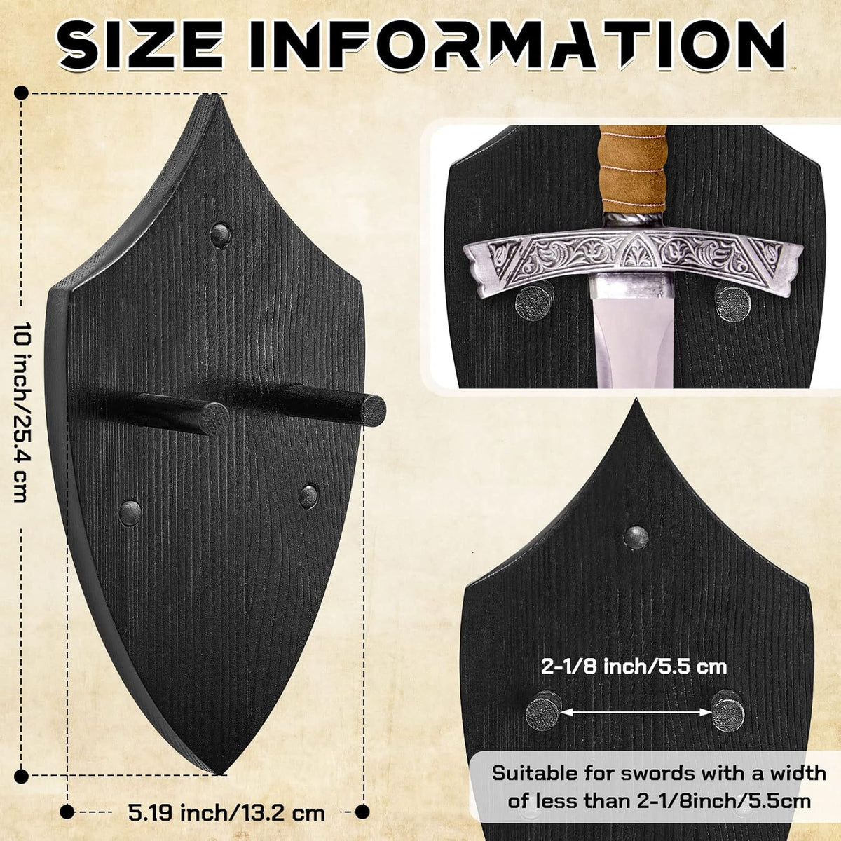 Wooden Sword Wall Mount Plaque Hanger for Katana Sword Display Stand Decorative Wall Decor for Display Plaque with Hardware(Black,Stylish)