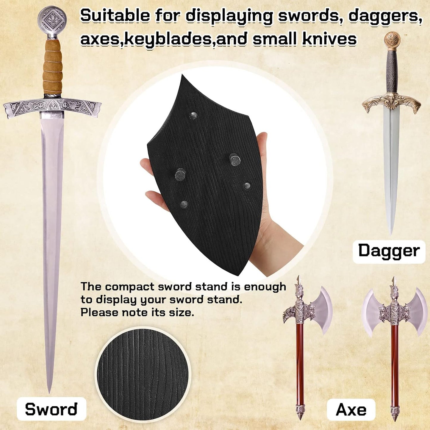 Wooden Sword Wall Mount Plaque Hanger for Katana Sword Display Stand Decorative Wall Decor for Display Plaque with Hardware(Black,Stylish)