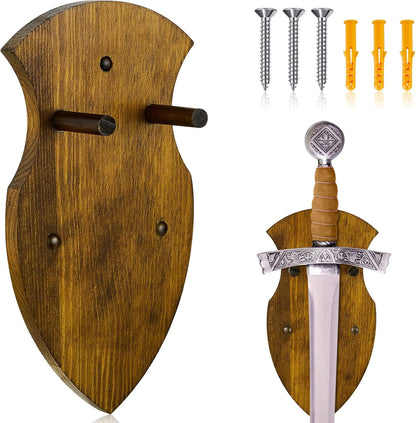 Wooden Sword Wall Mount Plaque Hanger for Katana Sword Display Stand Decorative Wall Decor for Display Plaque with Hardware(Black,Stylish)