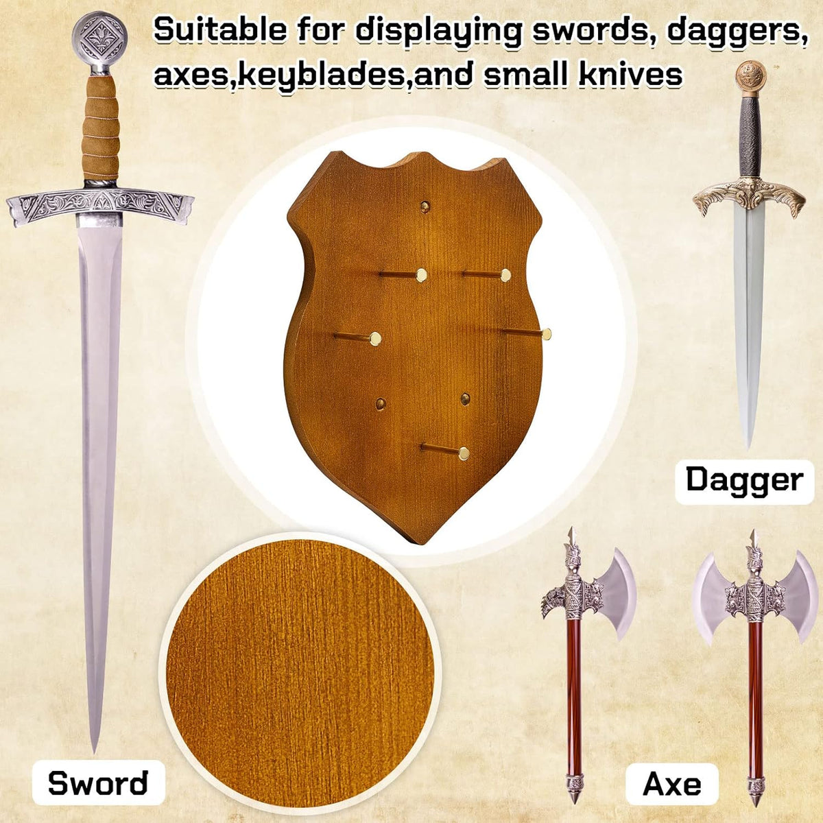 Wooden Sword Wall Mount Plaque Hanger for Katana Sword Display Stand Decorative Wall Decor for Display Plaque with Hardware(Black,Stylish)