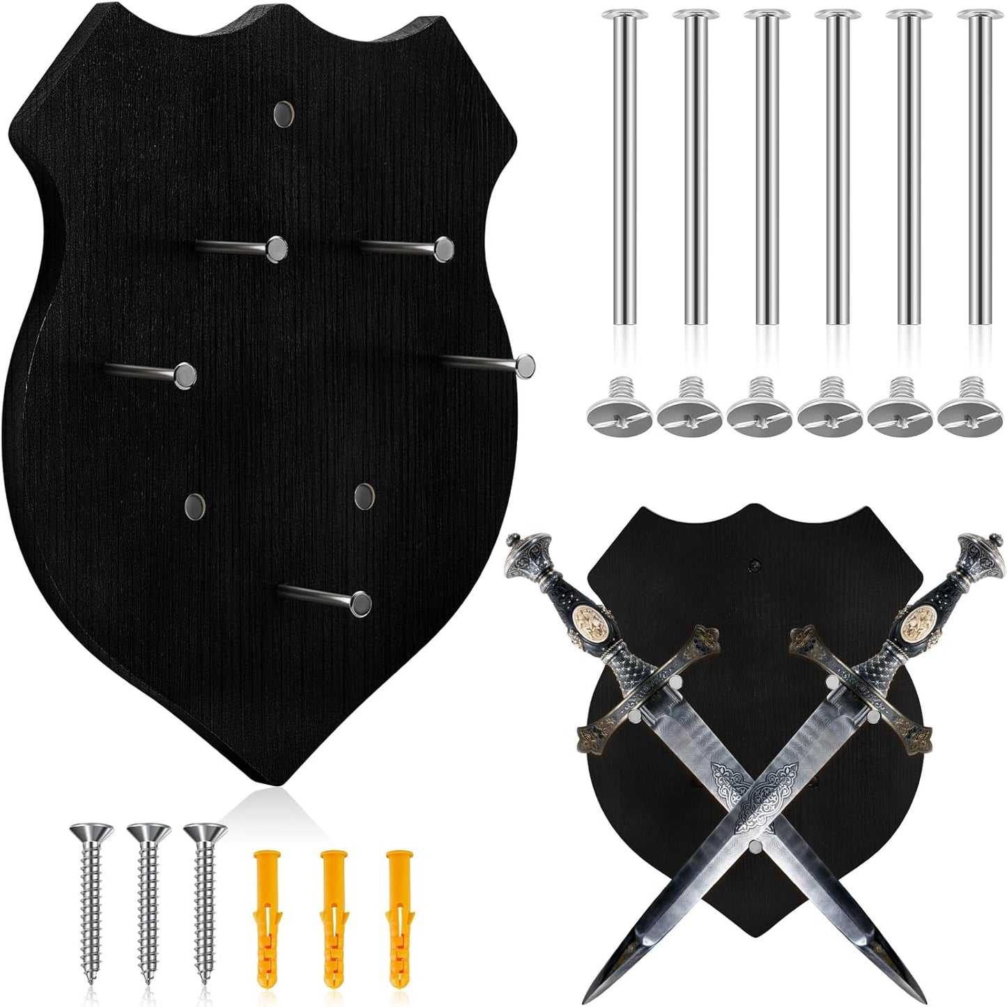 Wooden Sword Wall Mount Plaque Hanger for Katana Sword Display Stand Decorative Wall Decor for Display Plaque with Hardware(Black,Stylish)