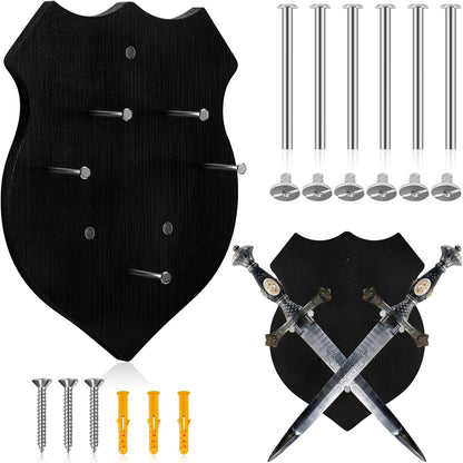 Wooden Sword Wall Mount Plaque Hanger for Katana Sword Display Stand Decorative Wall Decor for Display Plaque with Hardware(Black,Stylish)