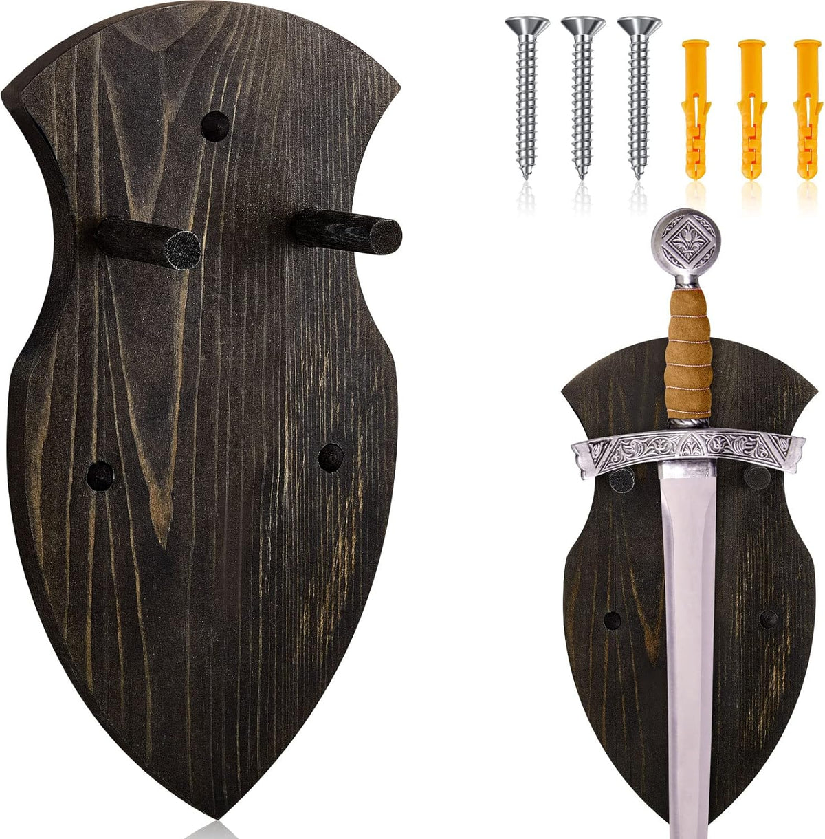 Wooden Sword Wall Mount Plaque Hanger for Katana Sword Display Stand Decorative Wall Decor for Display Plaque with Hardware(Black,Stylish)