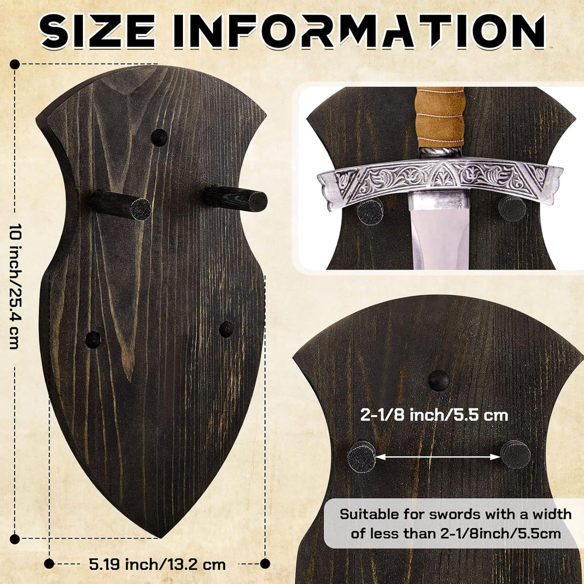 Wooden Sword Wall Mount Plaque Hanger for Katana Sword Display Stand Decorative Wall Decor for Display Plaque with Hardware(Black,Stylish)
