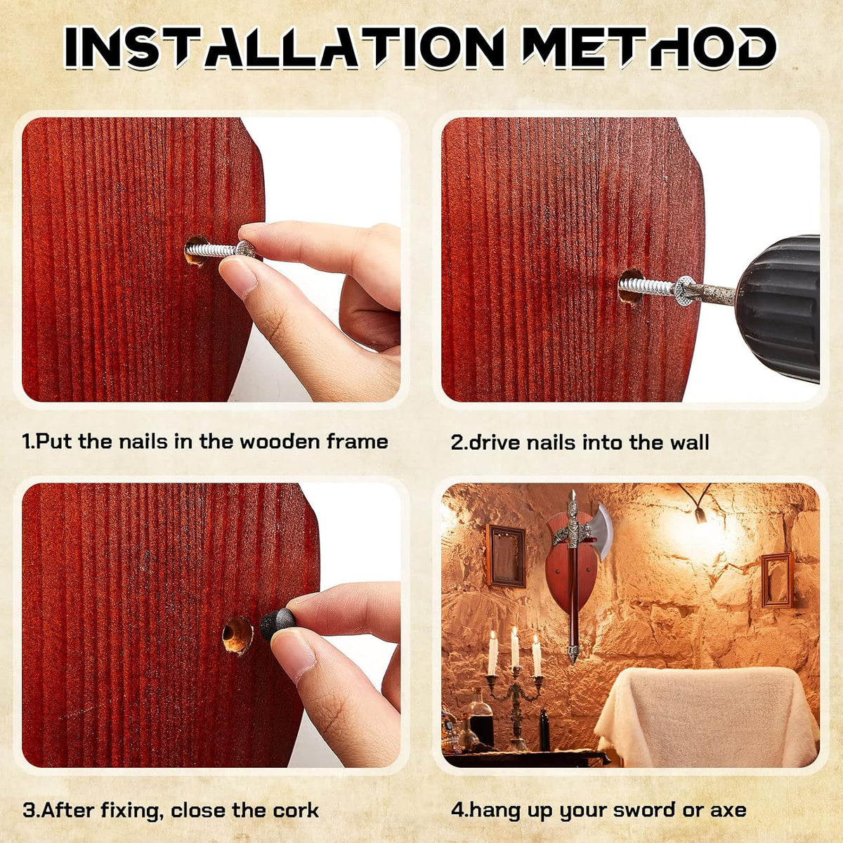 Wooden Sword Wall Mount Plaque Hanger for Katana Sword Display Stand Decorative Wall Decor for Display Plaque with Hardware(Black,Stylish)
