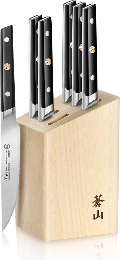 Cangshan TS Series 1022261 Swedish 14C28N Steel Forged 6-Piece Steak Knife Block Set, Walnut