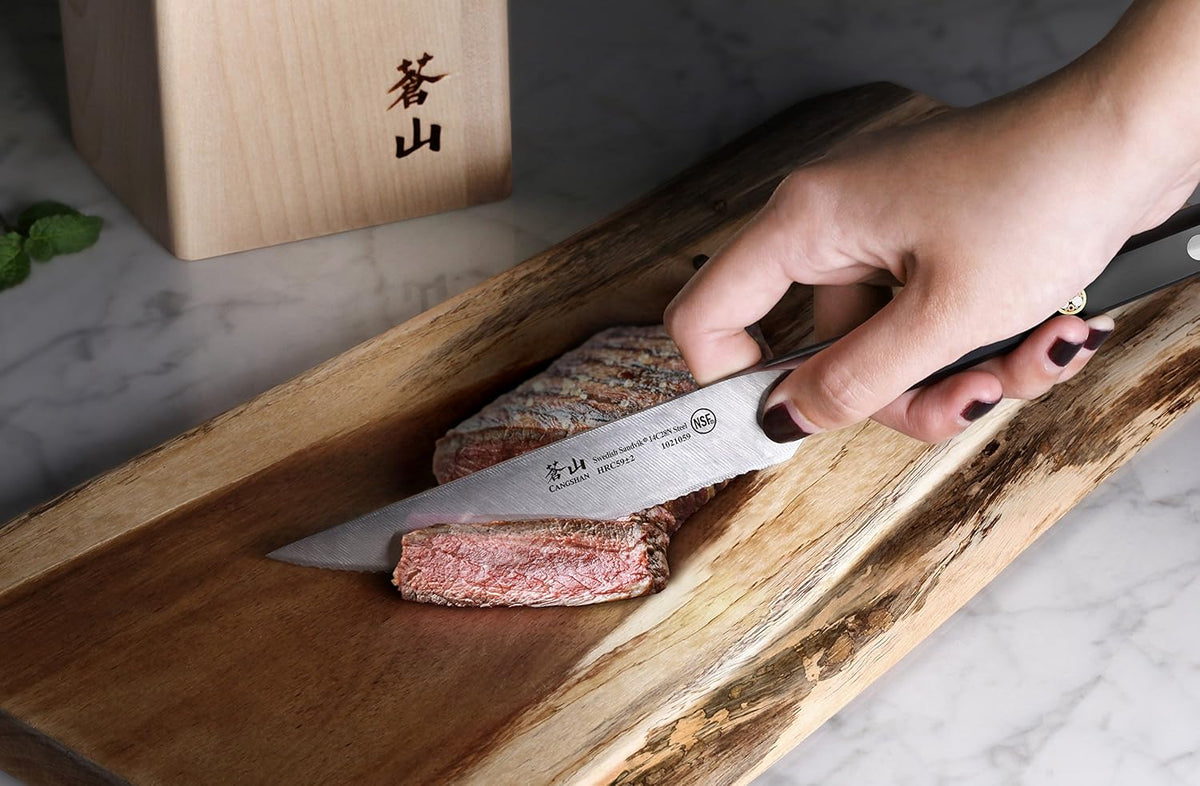 Cangshan TS Series 1022261 Swedish 14C28N Steel Forged 6-Piece Steak Knife Block Set, Walnut