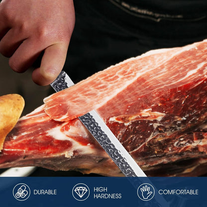 Huusk Japan 11.5 Inch Hand Forged Slicing Knife for Meats, Ribs, Roasts - Brisket Carving Knife for BBQ and Christmas Gifts | Hand Forged Slicing Knife for Meat Cutting, BBQ, Turkey, Ergonomic Handle, Ideal Grilling Gift for Men and Women