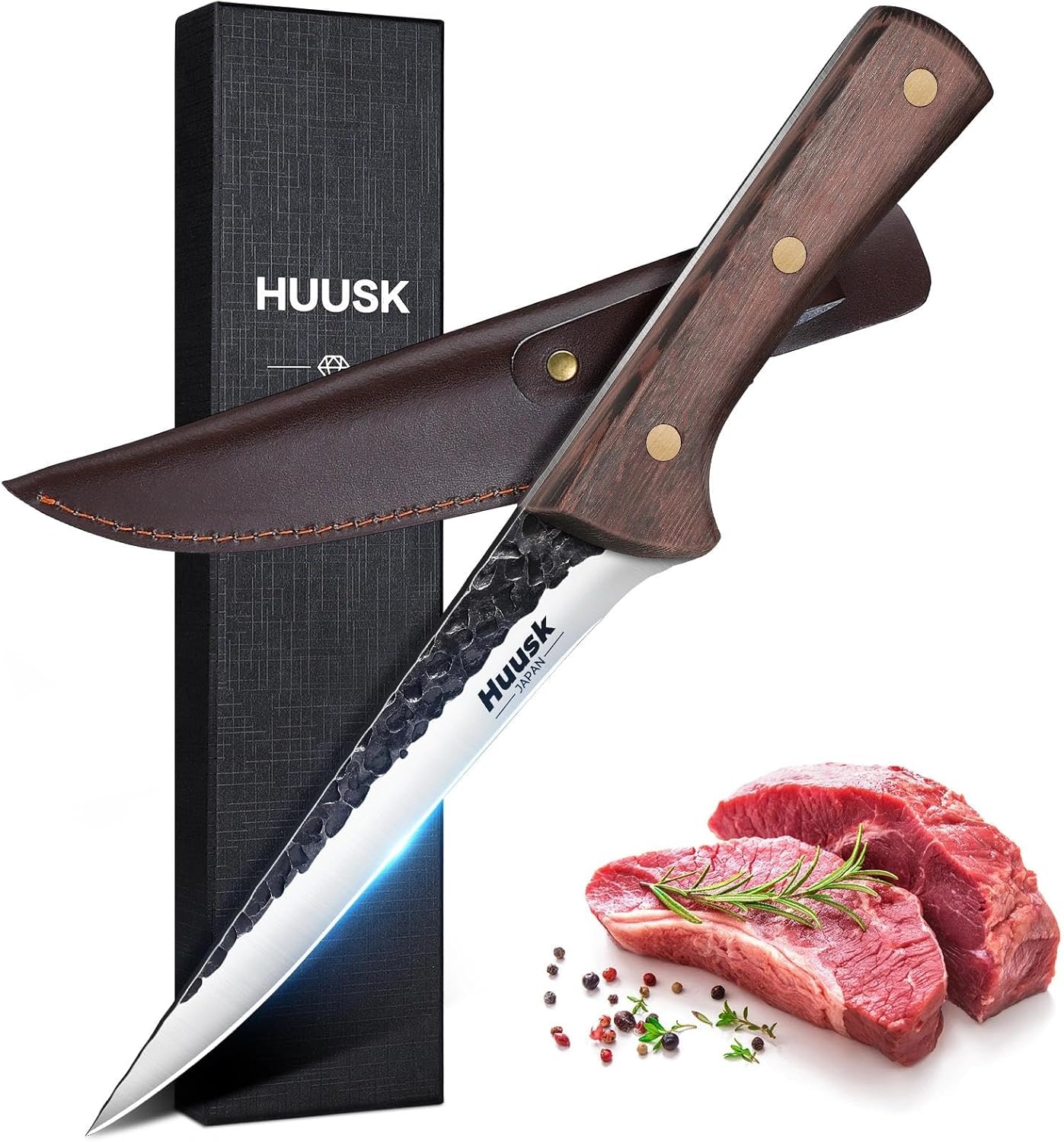 Huusk Japan 11.5 Inch Hand Forged Slicing Knife for Meats, Ribs, Roasts - Brisket Carving Knife for BBQ and Christmas Gifts | Hand Forged Slicing Knife for Meat Cutting, BBQ, Turkey, Ergonomic Handle, Ideal Grilling Gift for Men and Women