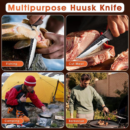 Huusk Japan 11.5 Inch Hand Forged Slicing Knife for Meats, Ribs, Roasts - Brisket Carving Knife for BBQ and Christmas Gifts | Hand Forged Slicing Knife for Meat Cutting, BBQ, Turkey, Ergonomic Handle, Ideal Grilling Gift for Men and Women