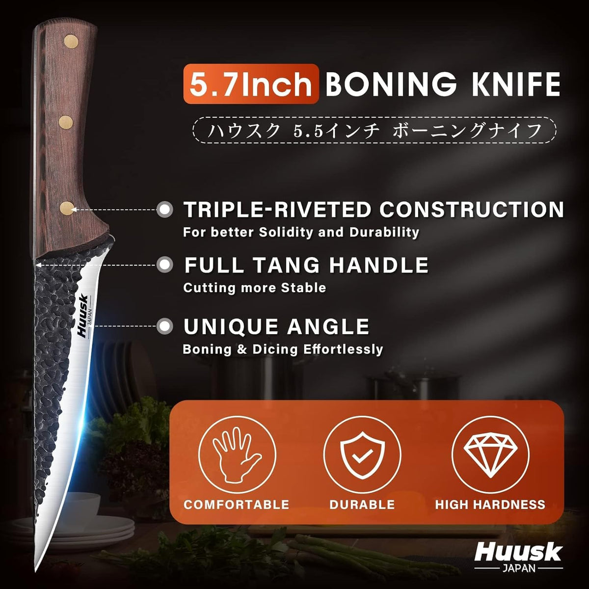 Huusk Japan 11.5 Inch Hand Forged Slicing Knife for Meats, Ribs, Roasts - Brisket Carving Knife for BBQ and Christmas Gifts | Hand Forged Slicing Knife for Meat Cutting, BBQ, Turkey, Ergonomic Handle, Ideal Grilling Gift for Men and Women