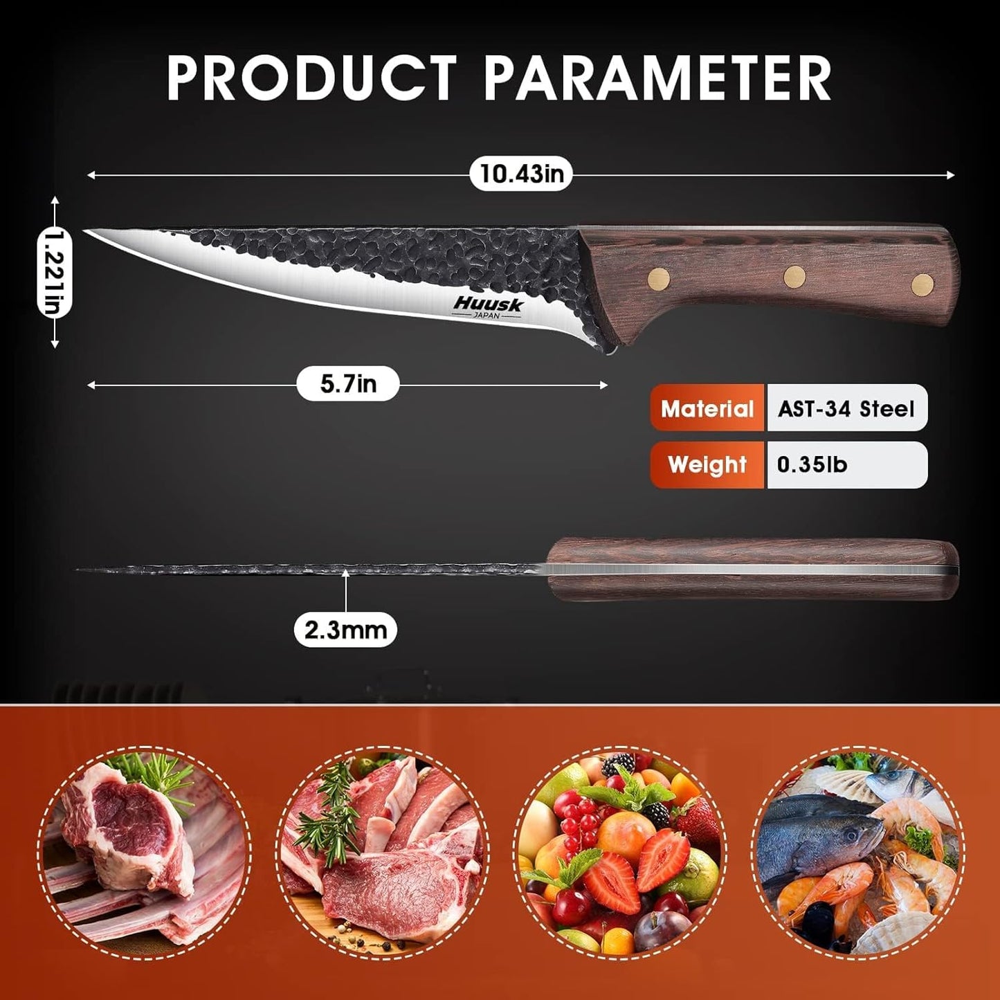 Huusk Japan 11.5 Inch Hand Forged Slicing Knife for Meats, Ribs, Roasts - Brisket Carving Knife for BBQ and Christmas Gifts | Hand Forged Slicing Knife for Meat Cutting, BBQ, Turkey, Ergonomic Handle, Ideal Grilling Gift for Men and Women