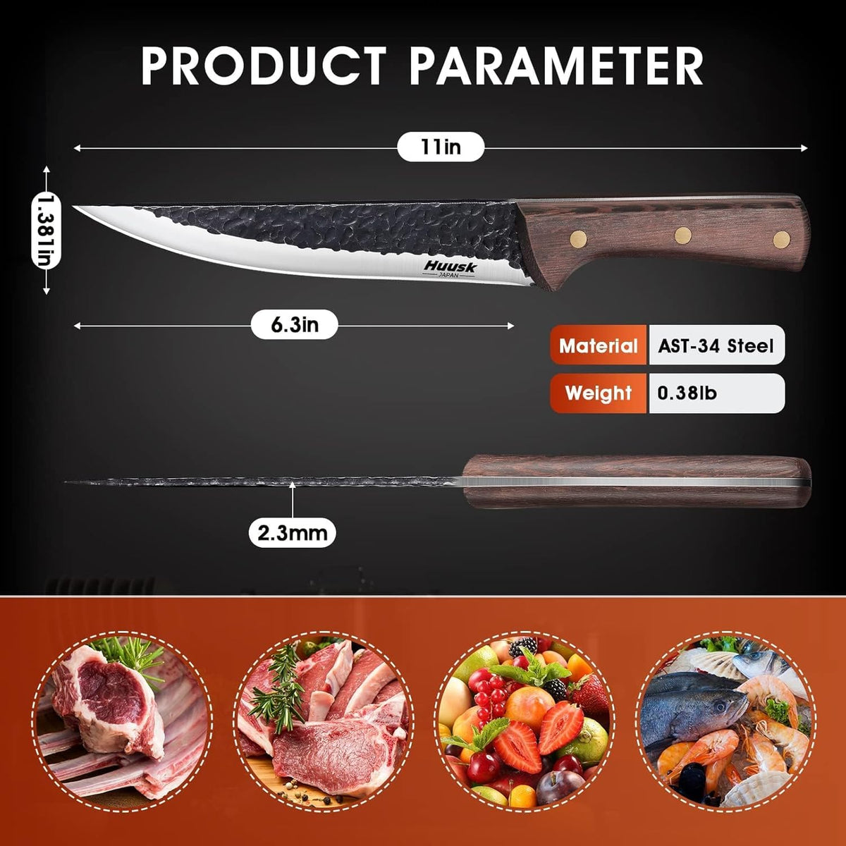 Huusk Japan 11.5 Inch Hand Forged Slicing Knife for Meats, Ribs, Roasts - Brisket Carving Knife for BBQ and Christmas Gifts | Hand Forged Slicing Knife for Meat Cutting, BBQ, Turkey, Ergonomic Handle, Ideal Grilling Gift for Men and Women