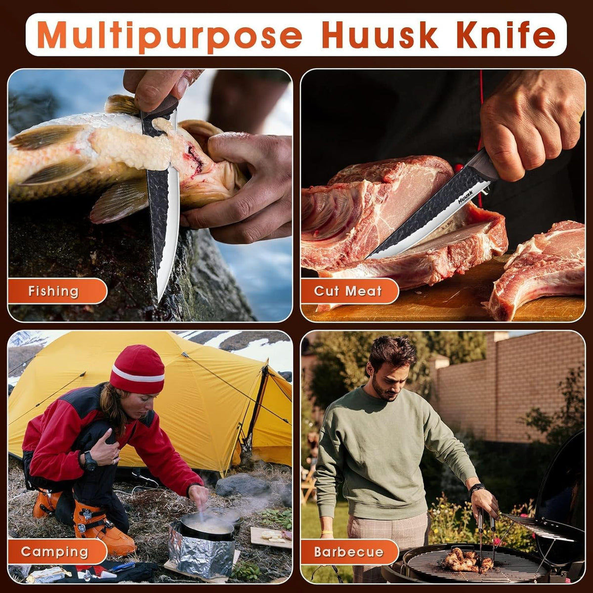 Huusk Japan 11.5 Inch Hand Forged Slicing Knife for Meats, Ribs, Roasts - Brisket Carving Knife for BBQ and Christmas Gifts | Hand Forged Slicing Knife for Meat Cutting, BBQ, Turkey, Ergonomic Handle, Ideal Grilling Gift for Men and Women