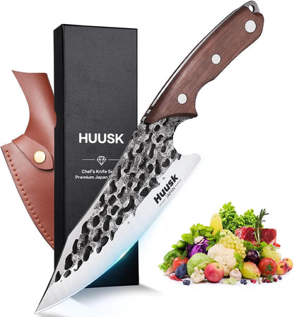 Huusk Japan 11.5 Inch Hand Forged Slicing Knife for Meats, Ribs, Roasts - Brisket Carving Knife for BBQ and Christmas Gifts | Hand Forged Slicing Knife for Meat Cutting, BBQ, Turkey, Ergonomic Handle, Ideal Grilling Gift for Men and Women