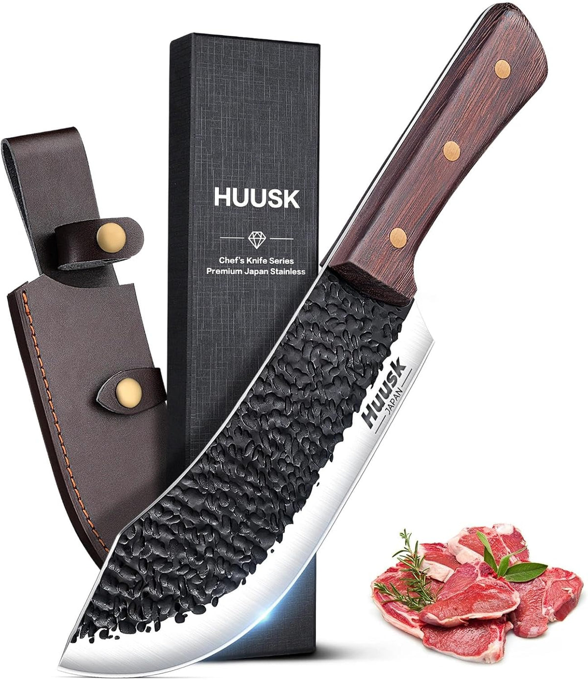 Huusk Japan 11.5 Inch Hand Forged Slicing Knife for Meats, Ribs, Roasts - Brisket Carving Knife for BBQ and Christmas Gifts | Hand Forged Slicing Knife for Meat Cutting, BBQ, Turkey, Ergonomic Handle, Ideal Grilling Gift for Men and Women