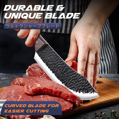 Huusk Japan 11.5 Inch Hand Forged Slicing Knife for Meats, Ribs, Roasts - Brisket Carving Knife for BBQ and Christmas Gifts | Hand Forged Slicing Knife for Meat Cutting, BBQ, Turkey, Ergonomic Handle, Ideal Grilling Gift for Men and Women