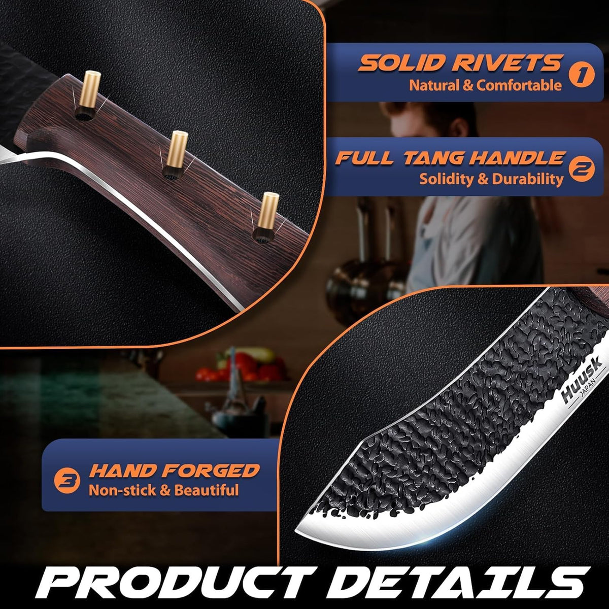 Huusk Japan 11.5 Inch Hand Forged Slicing Knife for Meats, Ribs, Roasts - Brisket Carving Knife for BBQ and Christmas Gifts | Hand Forged Slicing Knife for Meat Cutting, BBQ, Turkey, Ergonomic Handle, Ideal Grilling Gift for Men and Women