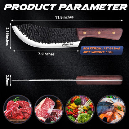 Huusk Japan 11.5 Inch Hand Forged Slicing Knife for Meats, Ribs, Roasts - Brisket Carving Knife for BBQ and Christmas Gifts | Hand Forged Slicing Knife for Meat Cutting, BBQ, Turkey, Ergonomic Handle, Ideal Grilling Gift for Men and Women
