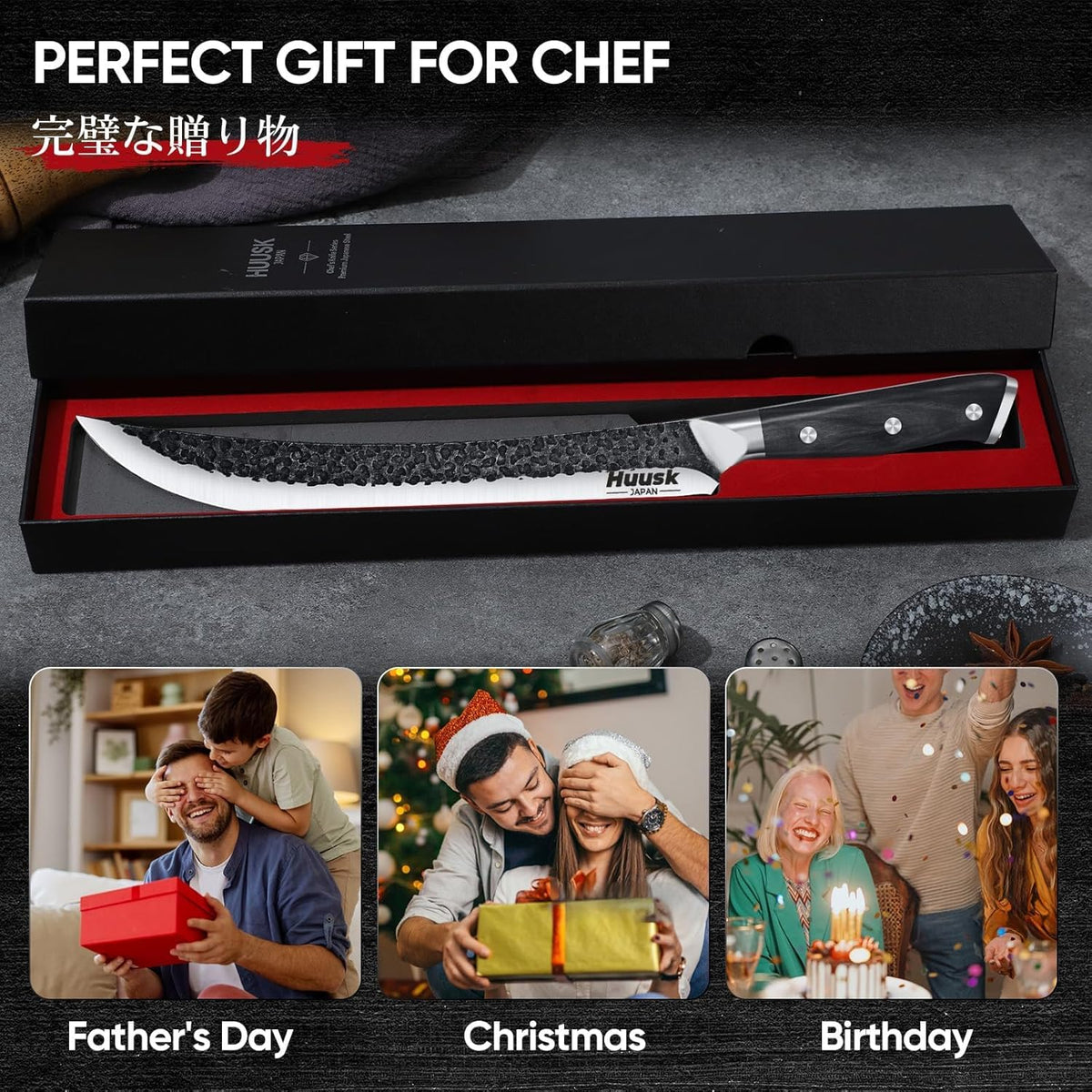 Huusk Japan 11.5 Inch Hand Forged Slicing Knife for Meats, Ribs, Roasts - Brisket Carving Knife for BBQ and Christmas Gifts | Hand Forged Slicing Knife for Meat Cutting, BBQ, Turkey, Ergonomic Handle, Ideal Grilling Gift for Men and Women