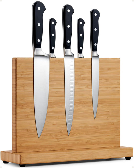 Magnetic Knife Block | Powerful Double-Sided Wooden Magnetic Knife Holder for up to 9″ Knives - Supplied as Empty Knife Block Without Knives