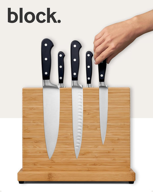 Magnetic Knife Block | Powerful Double-Sided Wooden Magnetic Knife Holder for up to 9″ Knives - Supplied as Empty Knife Block Without Knives