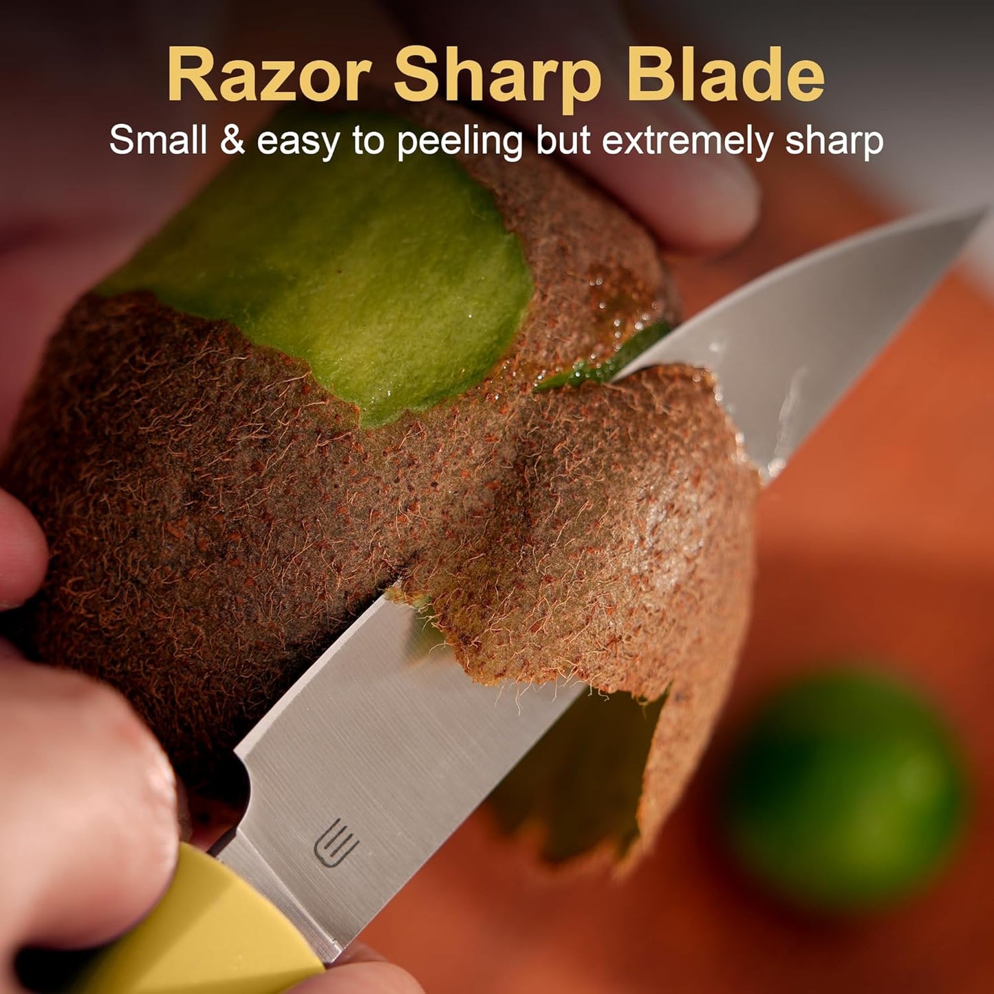 3.5 Inch Paring Knife, AR-RPM9 Steel Fruit Vegetable Knife with Ergonomic ABS Handle Oak Sheath, Ultra Sharp Kitchen Knife for Peeling Coring Cutting, Gift for Home Chefs