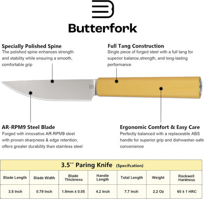 3.5 Inch Paring Knife, AR-RPM9 Steel Fruit Vegetable Knife with Ergonomic ABS Handle Oak Sheath, Ultra Sharp Kitchen Knife for Peeling Coring Cutting, Gift for Home Chefs