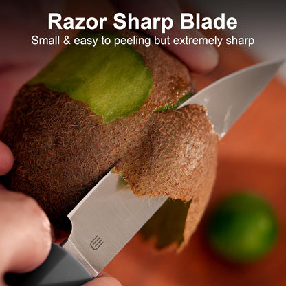 3.5 Inch Paring Knife, AR-RPM9 Steel Fruit Vegetable Knife with Ergonomic ABS Handle Oak Sheath, Ultra Sharp Kitchen Knife for Peeling Coring Cutting, Gift for Home Chefs