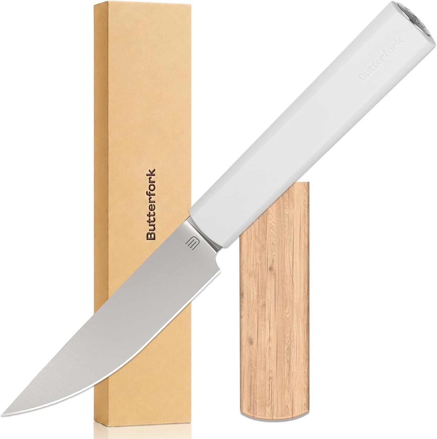 3.5 Inch Paring Knife, AR-RPM9 Steel Fruit Vegetable Knife with Ergonomic ABS Handle Oak Sheath, Ultra Sharp Kitchen Knife for Peeling Coring Cutting, Gift for Home Chefs