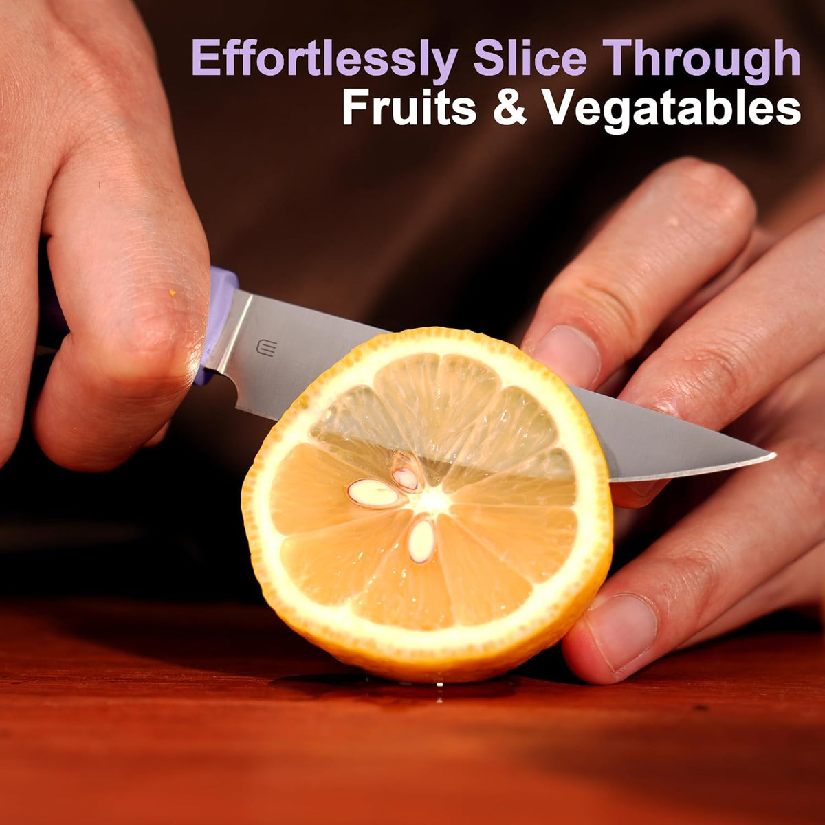3.5 Inch Paring Knife, AR-RPM9 Steel Fruit Vegetable Knife with Ergonomic ABS Handle Oak Sheath, Ultra Sharp Kitchen Knife for Peeling Coring Cutting, Gift for Home Chefs